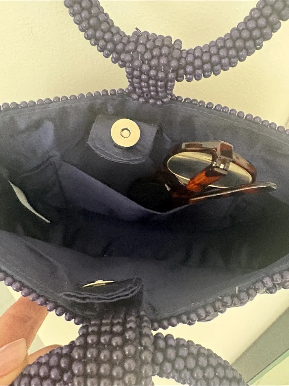 Handcrafted Beaded Navy Wristlet Clutch - India